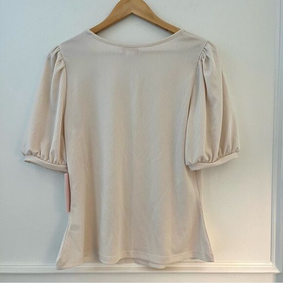 Rachel Purcell Scoop Neck Elbow Sleeve Lightweight Stretch Blouse Large NWT - Picture 2 of 8